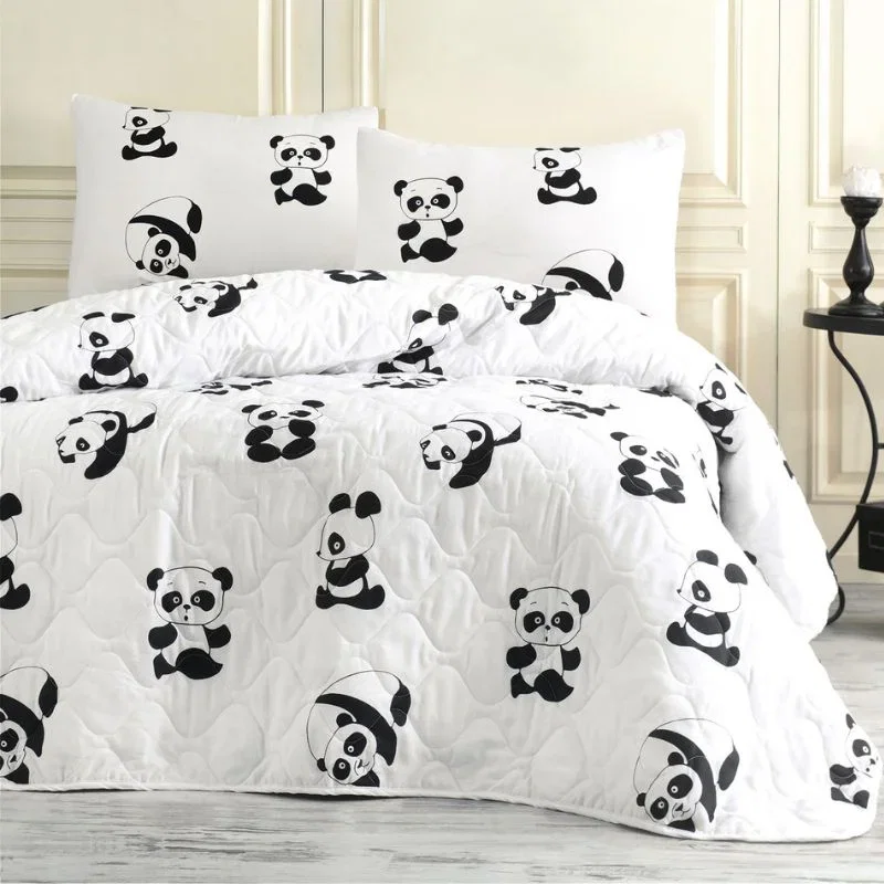 Cele mai noi - Set cuvertura pat o persoana Panda, bumbac si poliester, 160x220 cm