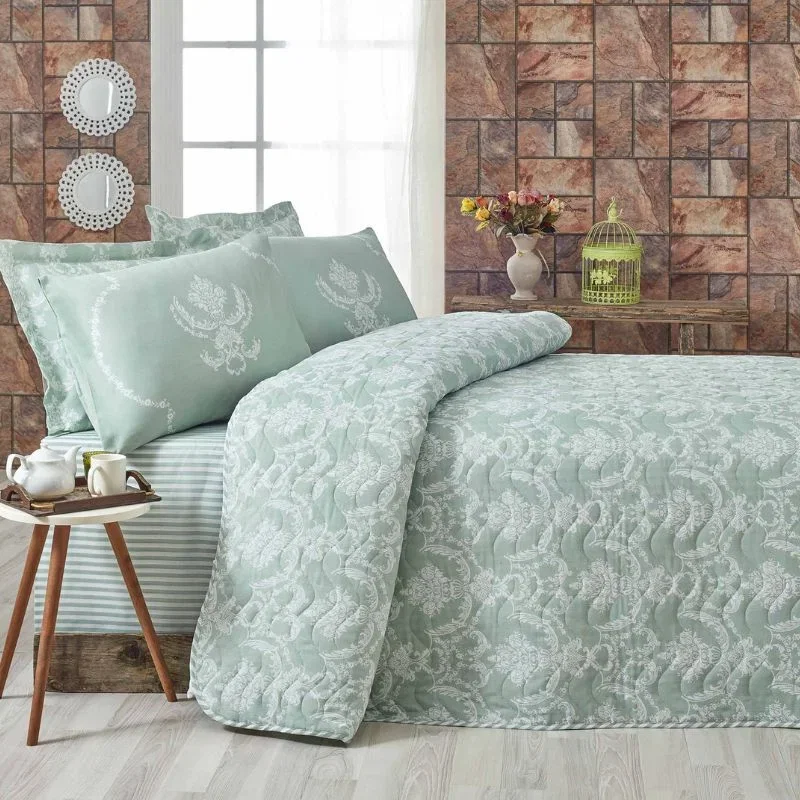 Cele mai noi - Set cuvertura pat o persoana Pure - Verde marin, bumbac si poliester, 160x220 cm