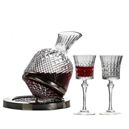 Set Decantor de bauturi Rotativ cu 2 pahare argintiu [15]