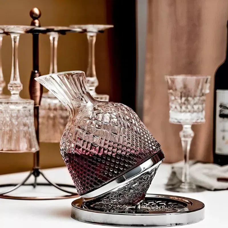 Set Decantor de bauturi Rotativ cu 2 pahare argintiu [11]