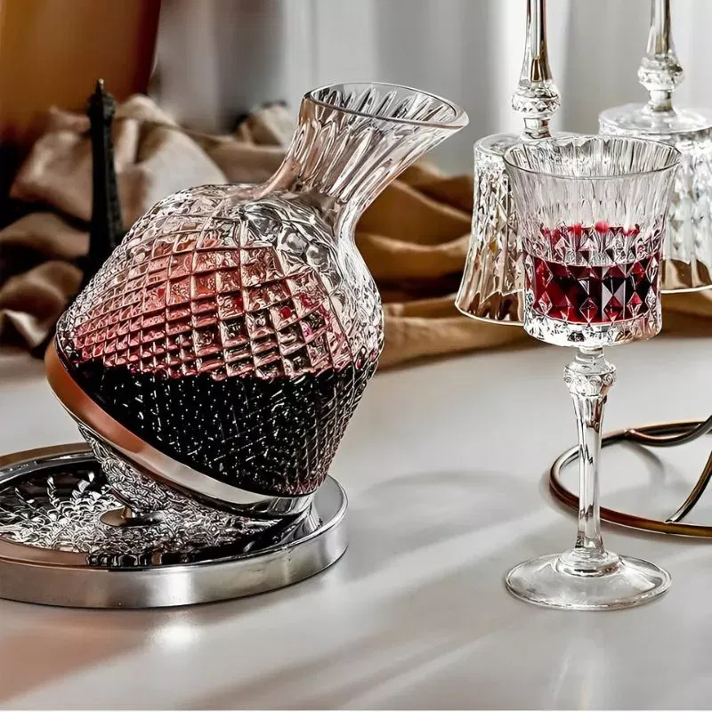 Set Decantor de bauturi Rotativ cu 2 pahare argintiu [12]