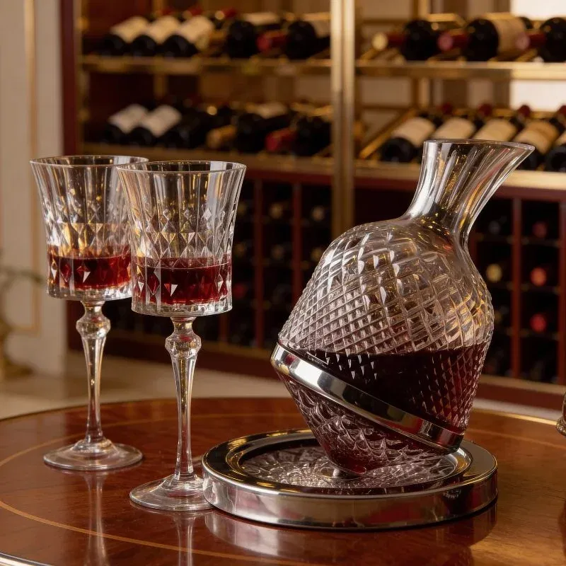 Cadouri pentru Tati - Set Decantor de bauturi Rotativ cu 2 pahare argintiu