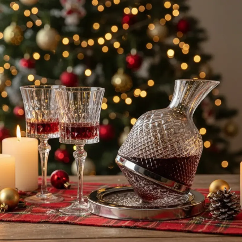 Cadouri pentru Tati - Set Decantor de bauturi Rotativ cu 2 pahare argintiu