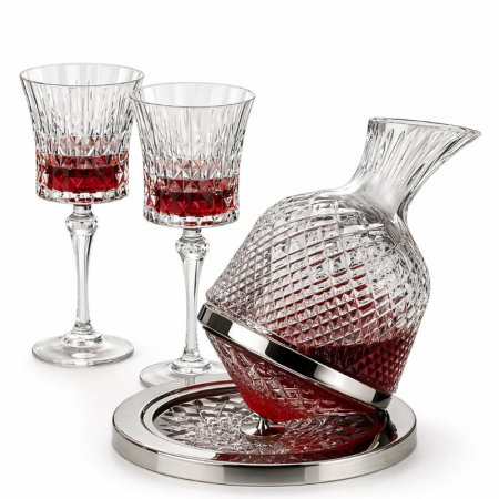 Set Decantor de bauturi Rotativ cu 2 pahare argintiu [18]