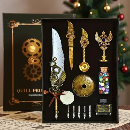 Cele mai noi - Set Elegant de scris cu Pana alba si Accesorii Vintage