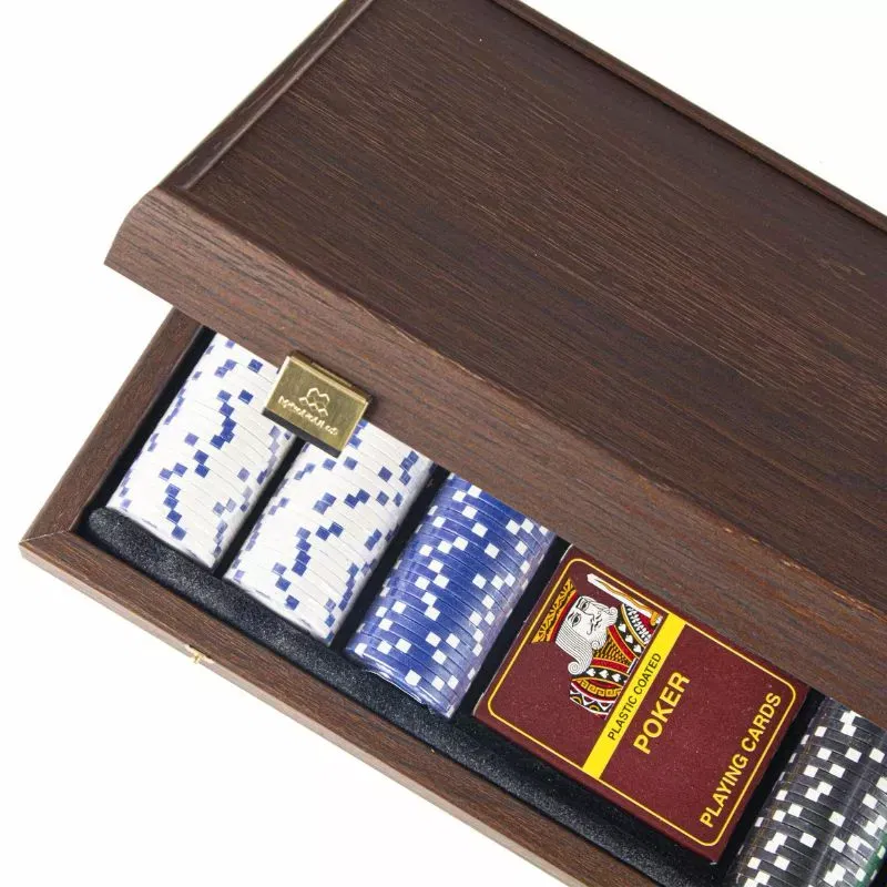 Set joc poker cu 300 jetoane in caseta din lemn Nuc 39x22cm [2]