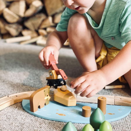 Set jucarii din lemn Circuit Tren lemn prin padure cu brazi [1]
