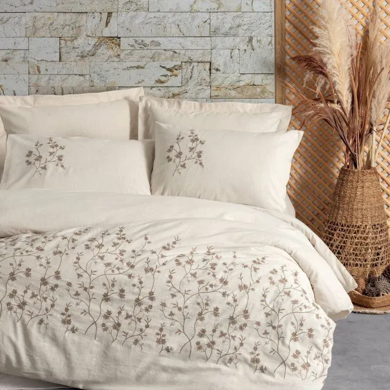 Set lenjerie bumbac-linen Hemera - Bej, 200x220 cm, 4 fete de perna [0]