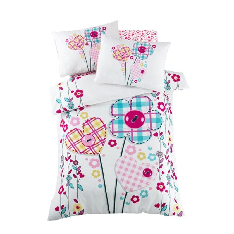 Set lenjerie bumbac ranforce Flower - Alb, 100x150 cm, 2 fete de perna [1]