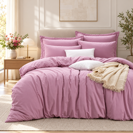 Cadouri Craciun Pentru Femei - Set lenjerie bumbac ranforce Fresh Color - Lila, 200x220 cm, 2 fete de perna, cearsaf