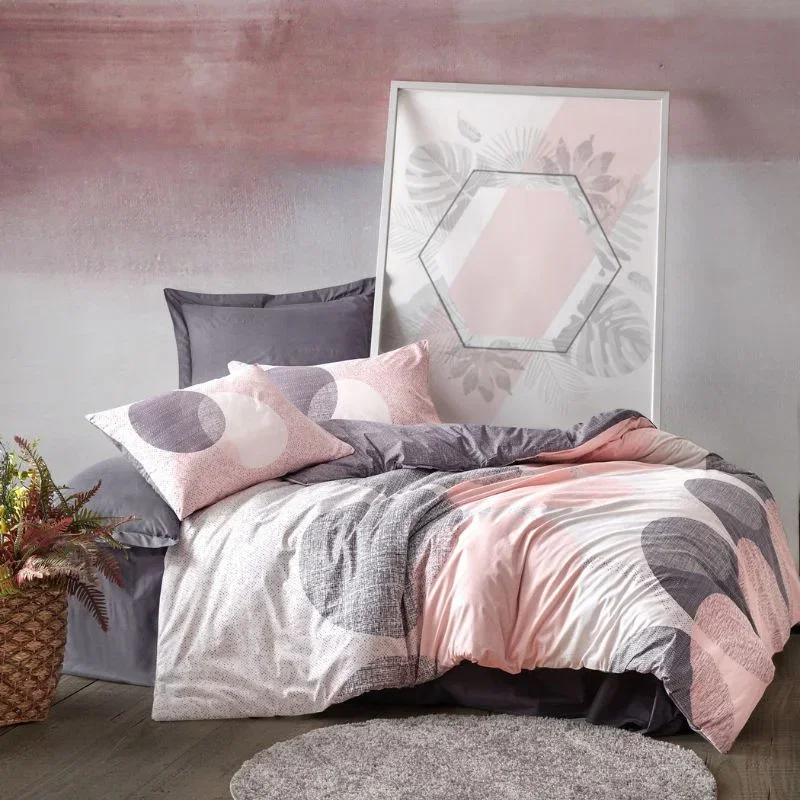 Cele mai noi - Set lenjerie bumbac ranforce Leron - Gri, 160x220 cm, 1 fata de perna