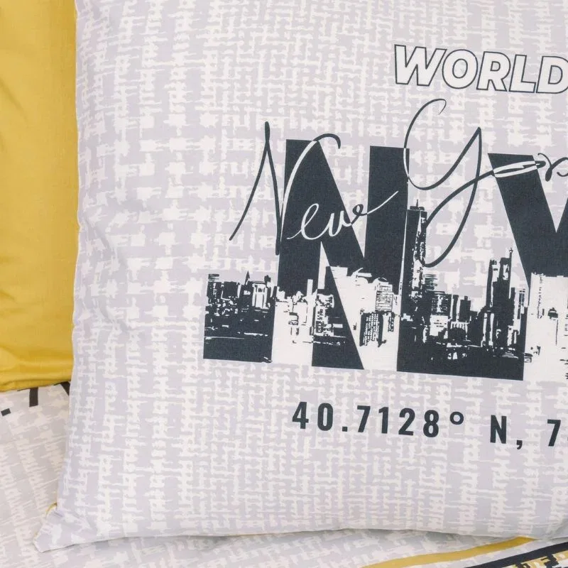 Set lenjerie de pat din bumbac, design contemporan cu tematica New York [1]
