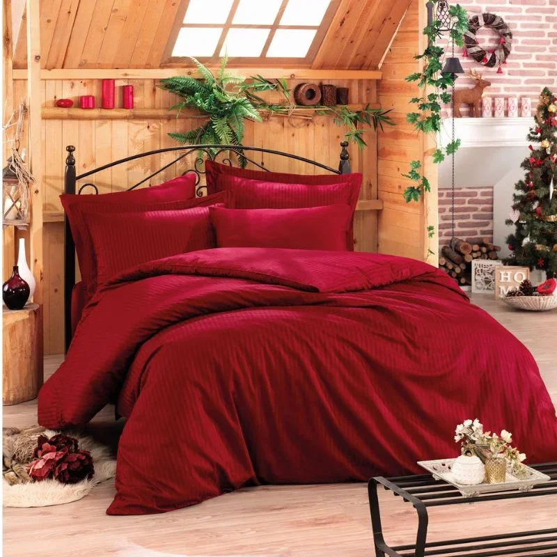 Set lenjerie de pat lux 200x220 cm, rosu claret, bumbac satinat, textura fina [0]