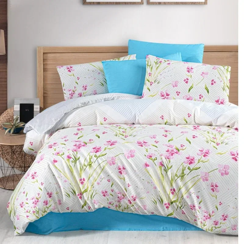 Set lenjerie Flora - Albastru, 160x220 cm, 1 fata de perna cearsaf [0]