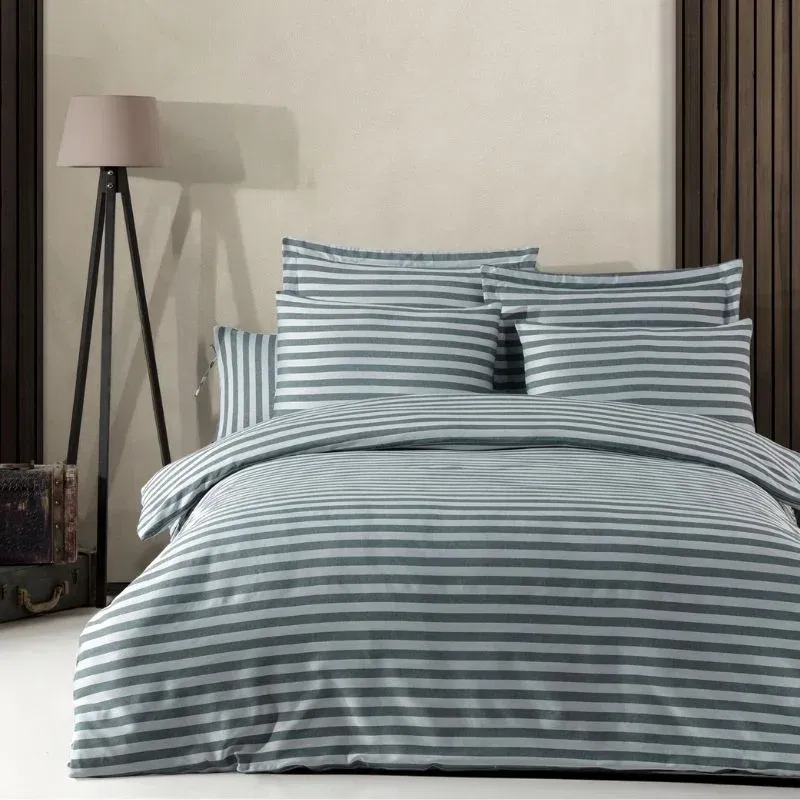 Set lenjerie pat dublu, imprimeu sofisticat cu dungi discrete [0]