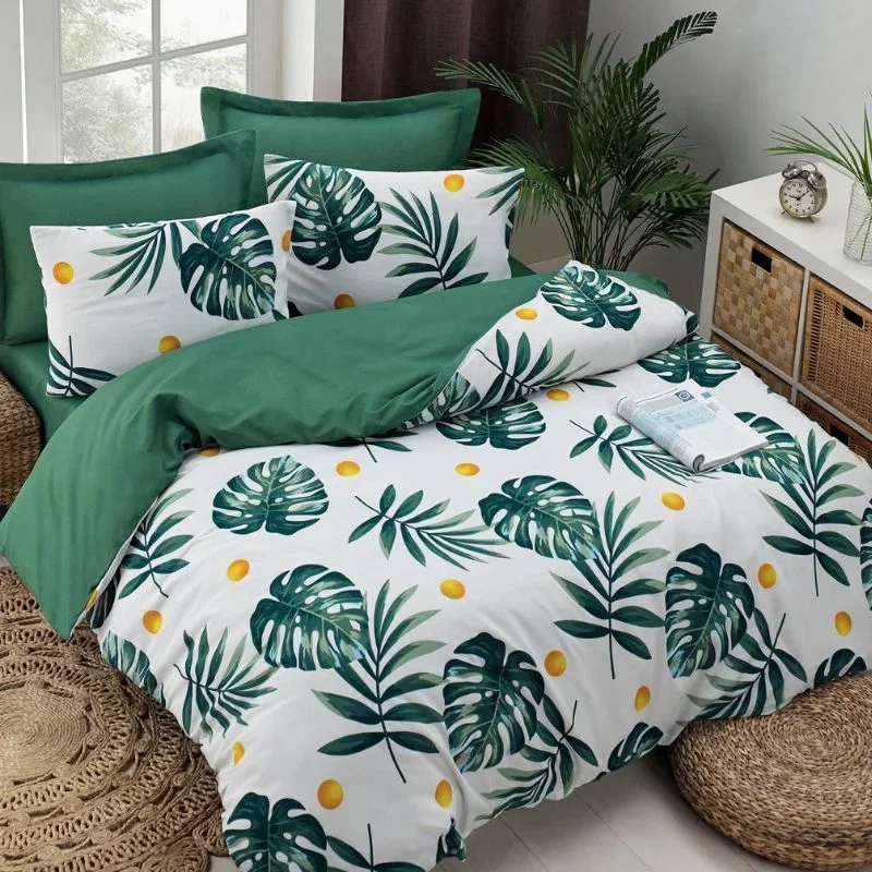 Cele mai noi - Set lenjerie pat dublu Monstera Lux, bumbac si poliester, 200x220 cm