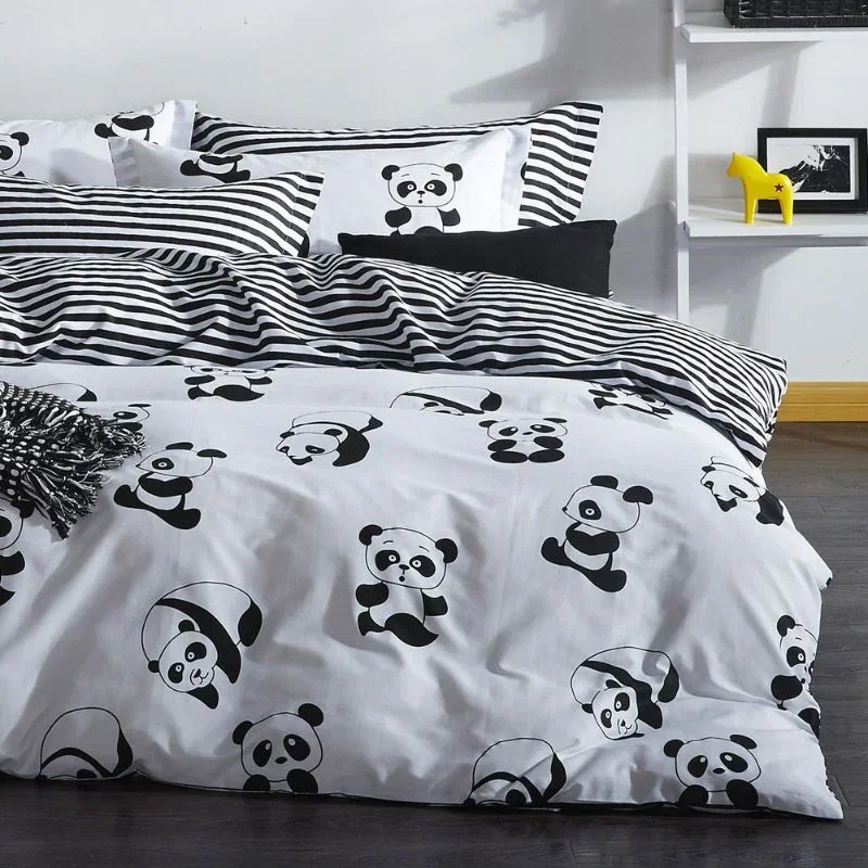Cele mai noi - Set lenjerie pat dublu Panda, bumbac si poliester, 200x220 cm