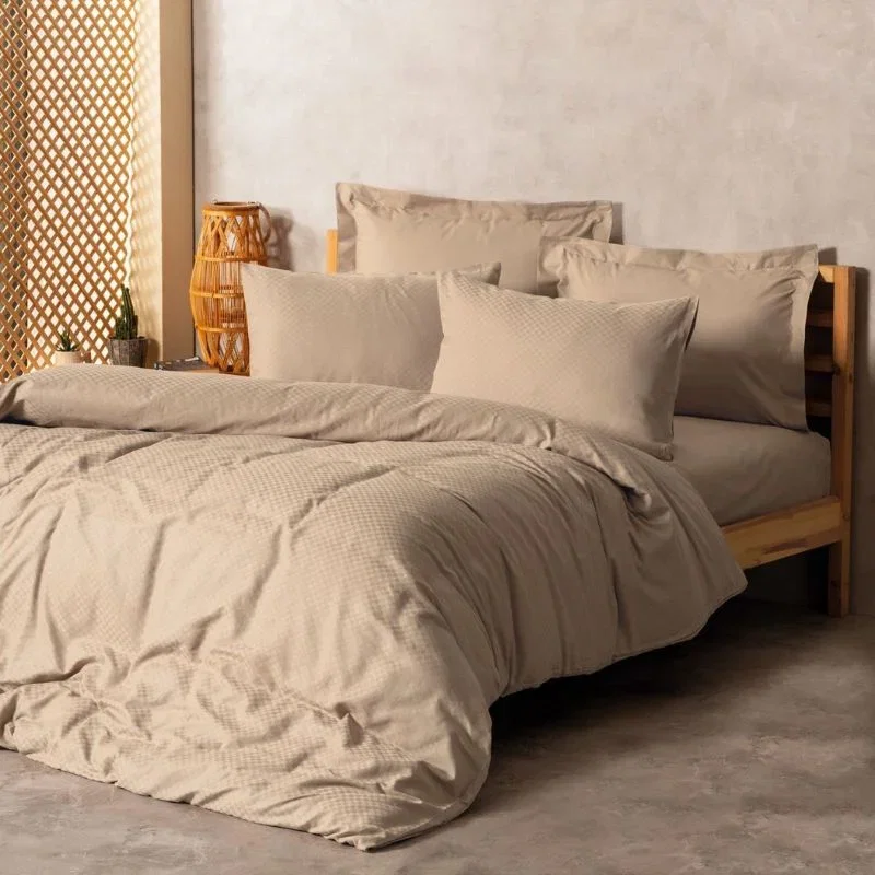 Cele mai noi - Set lenjerie pat dublu Plaid - Mink, bumbac, 200x220 cm