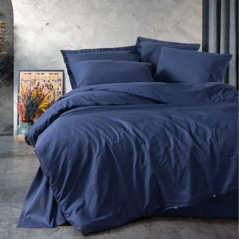 Cele mai noi - Set lenjerie pat dublu Plain - Albastru inchis, bumbac, 200x220 cm