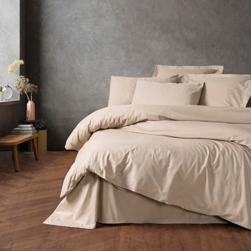 Cele mai noi - Set lenjerie pat dublu Plain - Bej, bumbac, 200x220 cm