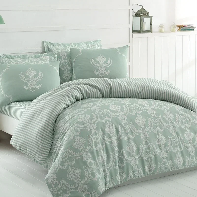 Cele mai noi - Set lenjerie pat dublu Pure - Verde marin, bumbac si poliester, 200x220 cm