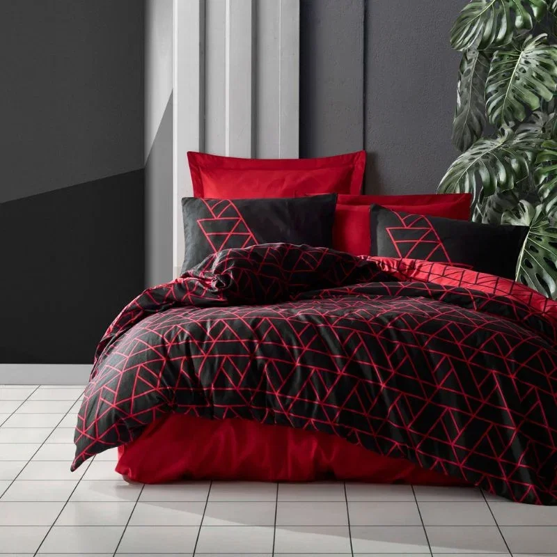 Cele mai noi - Set lenjerie pat dublu Shadow - Claret Red, bumbac, 200x220 cm