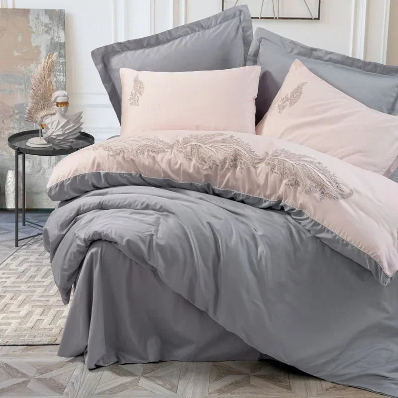 Cele mai noi - Set lenjerie pat dublu Sheen - Grey, bumbac satinat, 200x220 cm