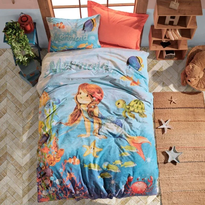 Cele mai noi - Set lenjerie pat o persoana Mermaid - Coral, bumbac, 160x220 cm