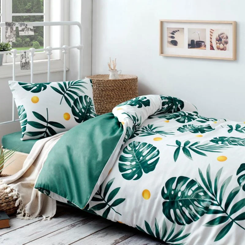 Cele mai noi - Set lenjerie pat o persoana Monstera, bumbac si poliester, 160x220 cm