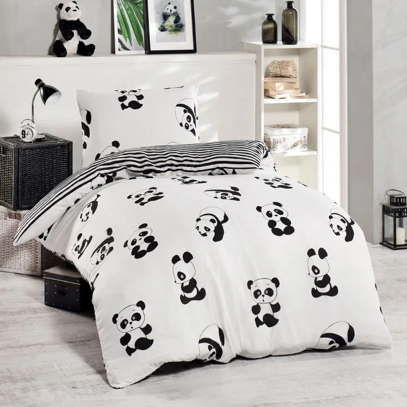 Cele mai noi - Set lenjerie pat o persoana Panda, bumbac si poliester, 140x200 cm