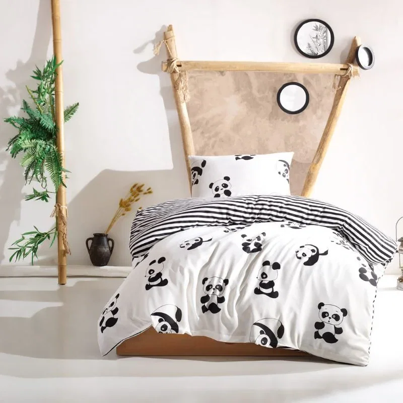 Cele mai noi - Set lenjerie pat o persoana Panda, bumbac si poliester, 160x220 cm