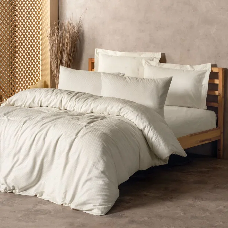 Cele mai noi - Set lenjerie pat o persoana Plaid - Crem, bumbac, 160x220 cm