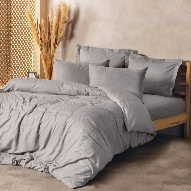 Cele mai noi - Set lenjerie pat o persoana Plaid - Gri, bumbac, 160x220 cm