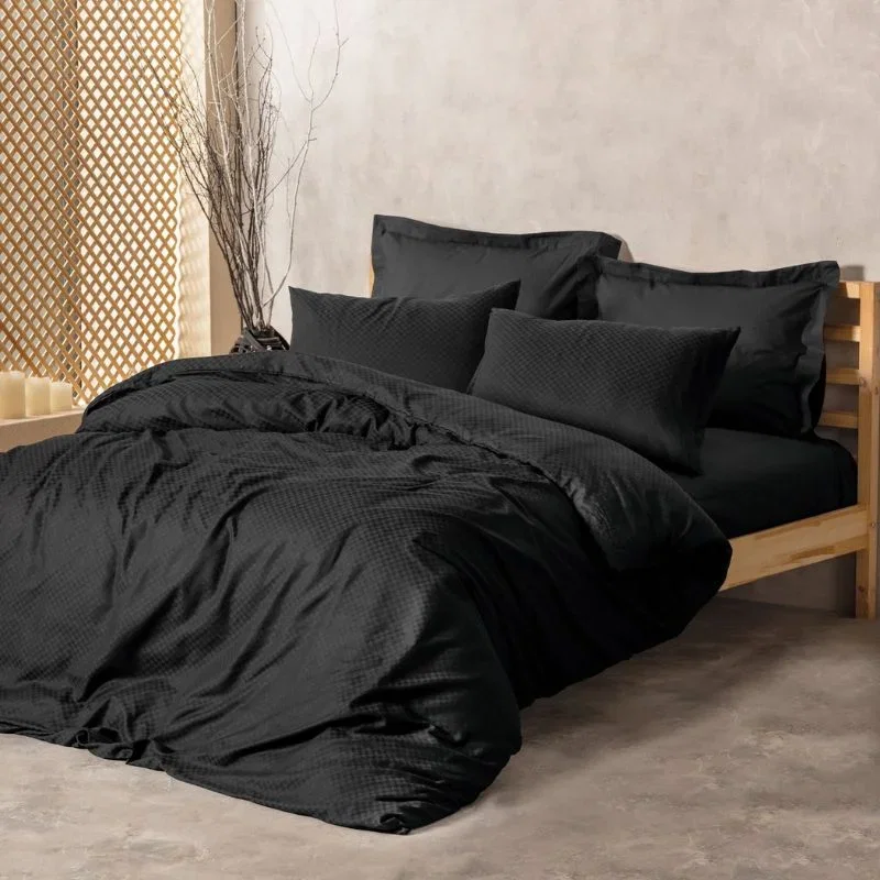 Cele mai noi - Set lenjerie pat o persoana Plaid - Negru, bumbac, 160x220 cm