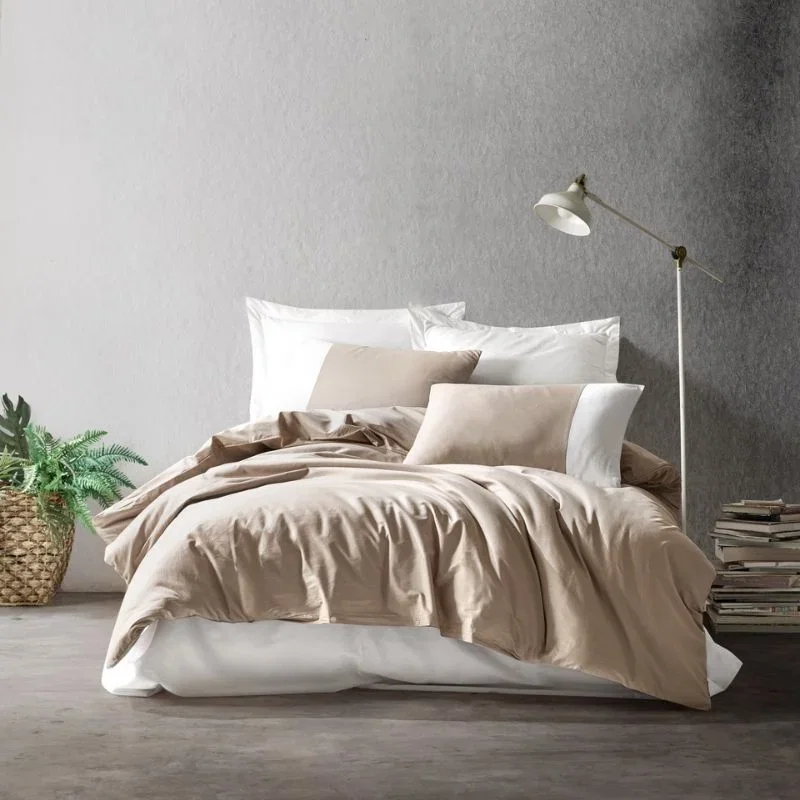 Cele mai noi - Set lenjerie pat o persoana Plain - crem, bumbac, 160x220 cm