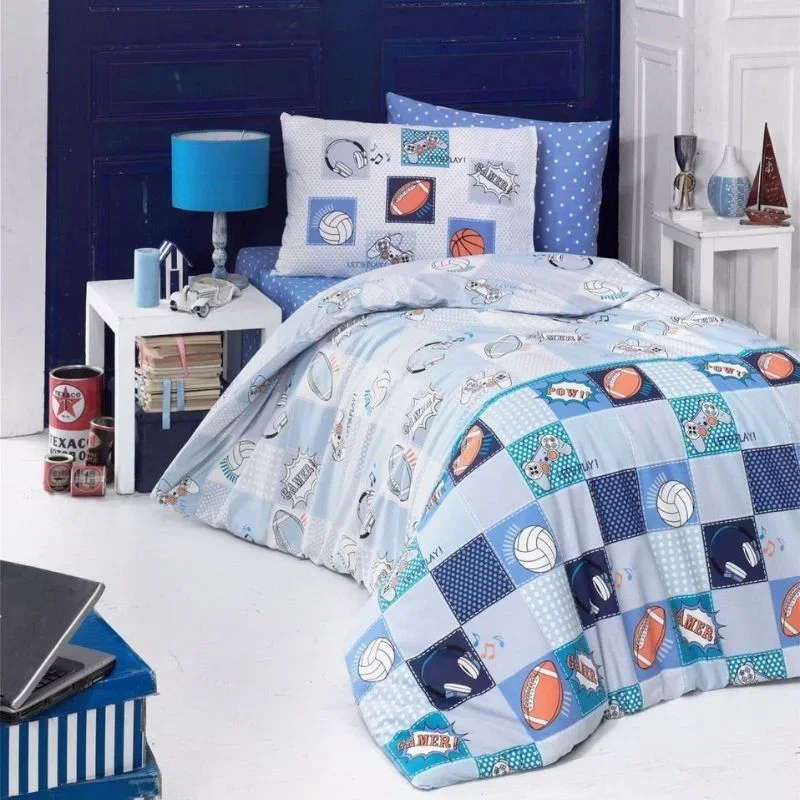 Cele mai noi - Set lenjerie pat o persoana Play - Multicolor, bumbac, 160x220 cm