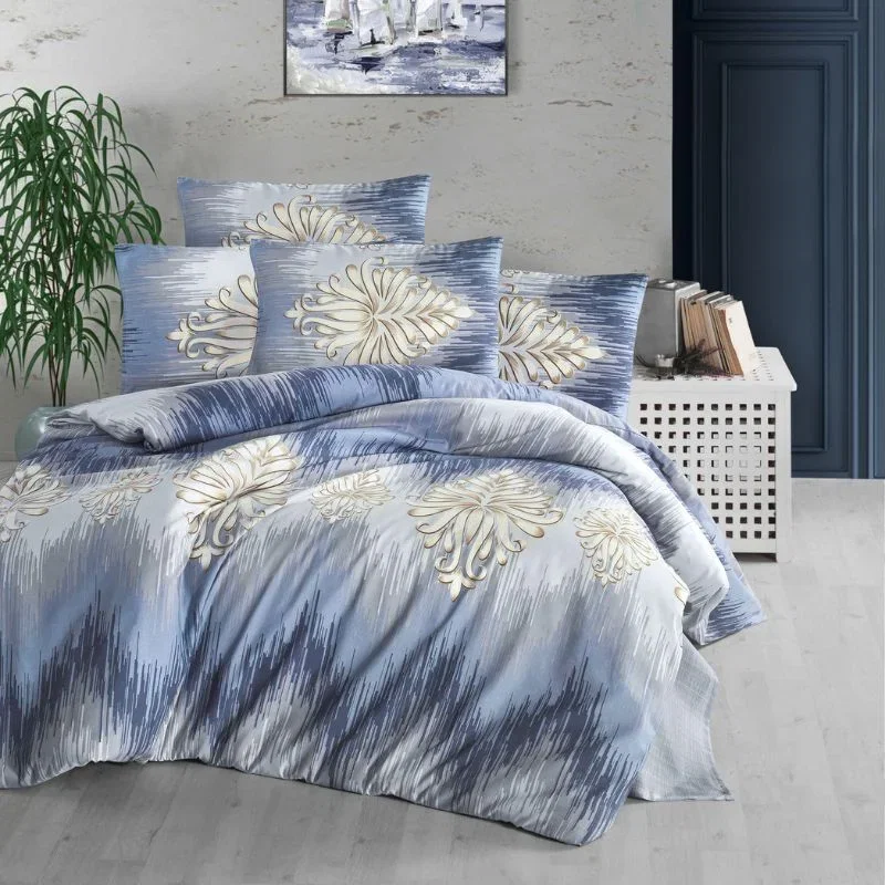 Cele mai noi - Set lenjerie pat o persoana Safir - Albastru inchis, bumbac si poliester, 160x220 cm