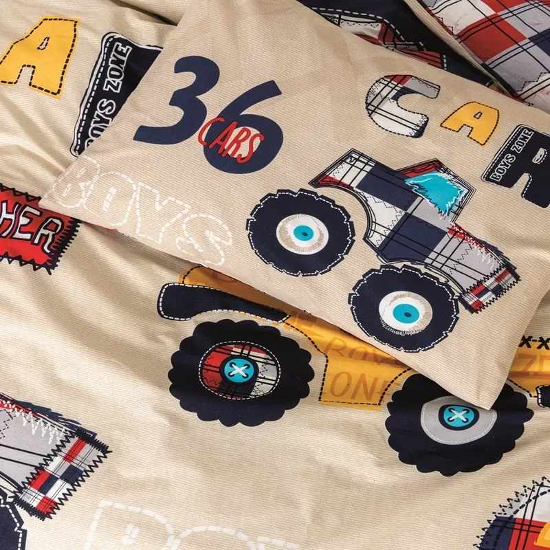 Set lenjerie pat ranforce Cars - Bej, 160x220 cm, 1 fata de perna, cearsaf [1]