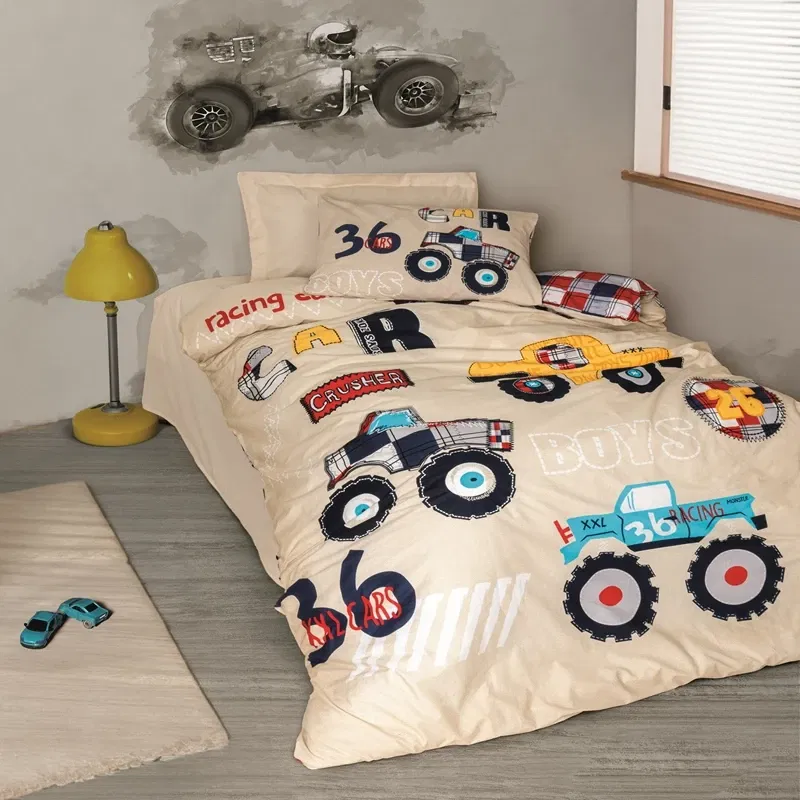 Set lenjerie pat ranforce Cars - Bej, 160x220 cm, 1 fata de perna, cearsaf [0]