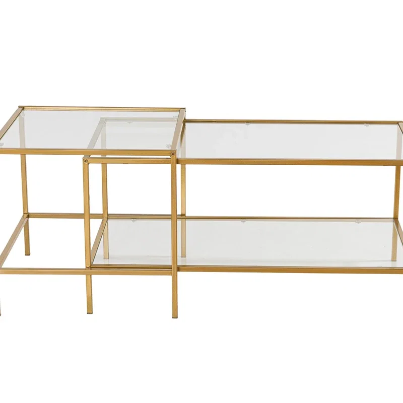 Set masute de cafea aurii Sevay, design modern, sticla securizata [5]