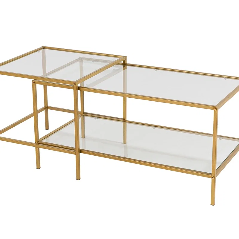 Set masute de cafea aurii Sevay, design modern, sticla securizata [6]