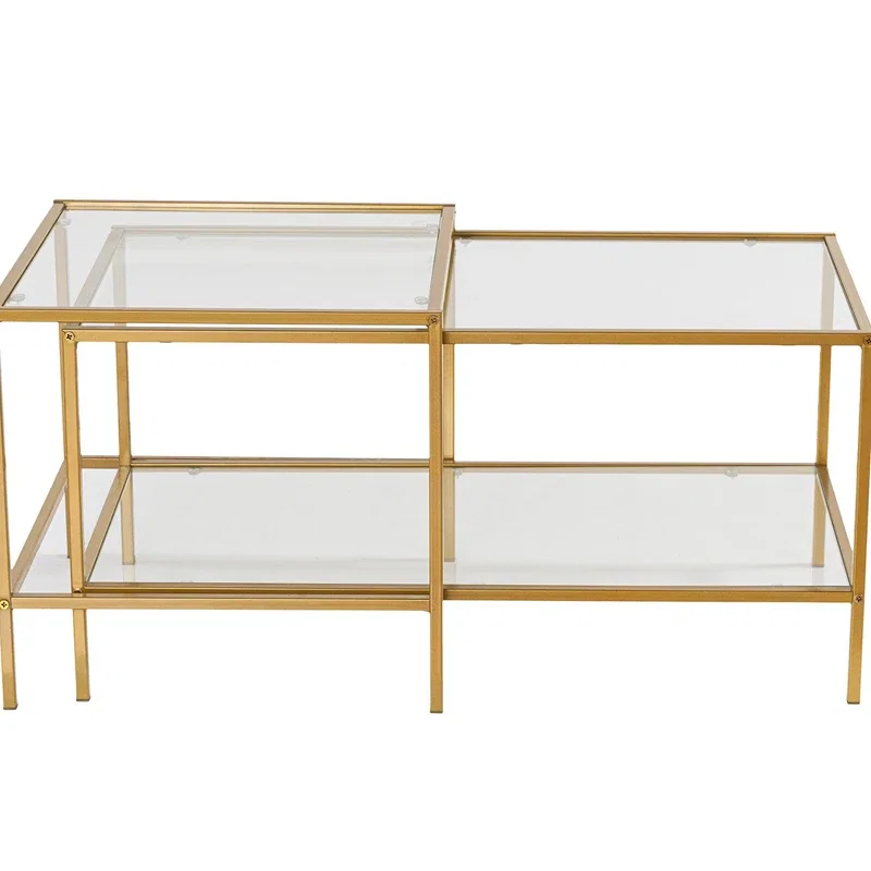 Set masute de cafea aurii Sevay, design modern, sticla securizata [3]