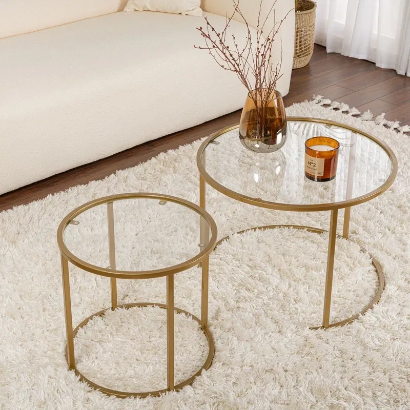 Set masute de cafea auriu-Transparent, design elegant, sticla securizata [4]