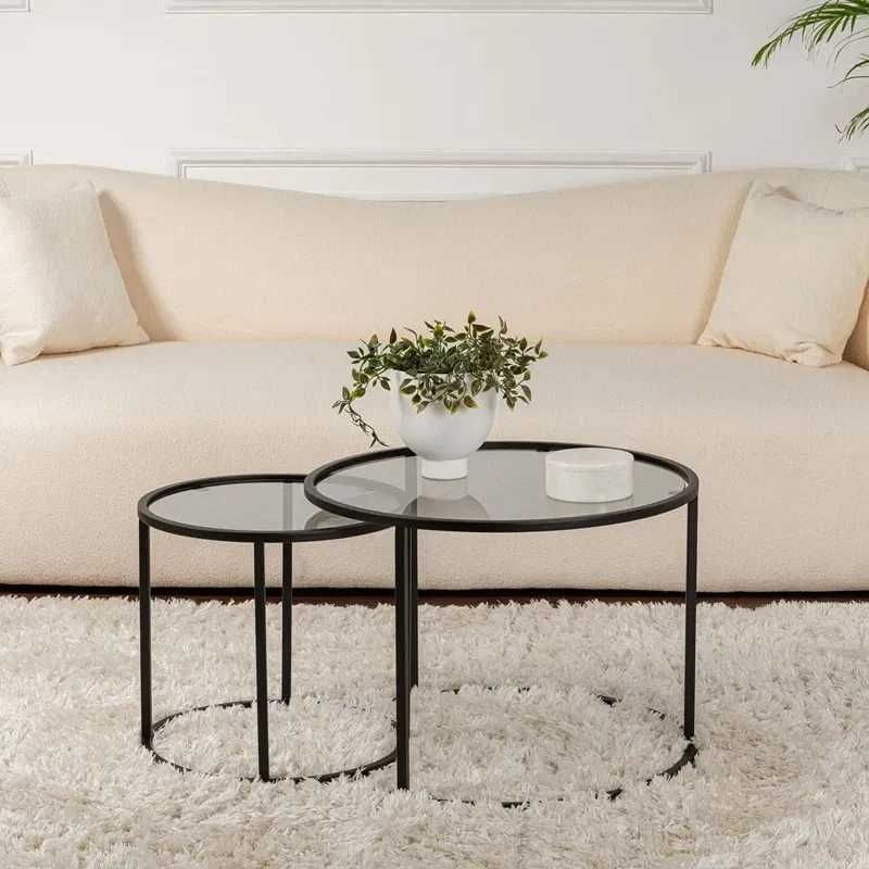 Set masute de cafea negre, structura metalica, sticla securizata [0]