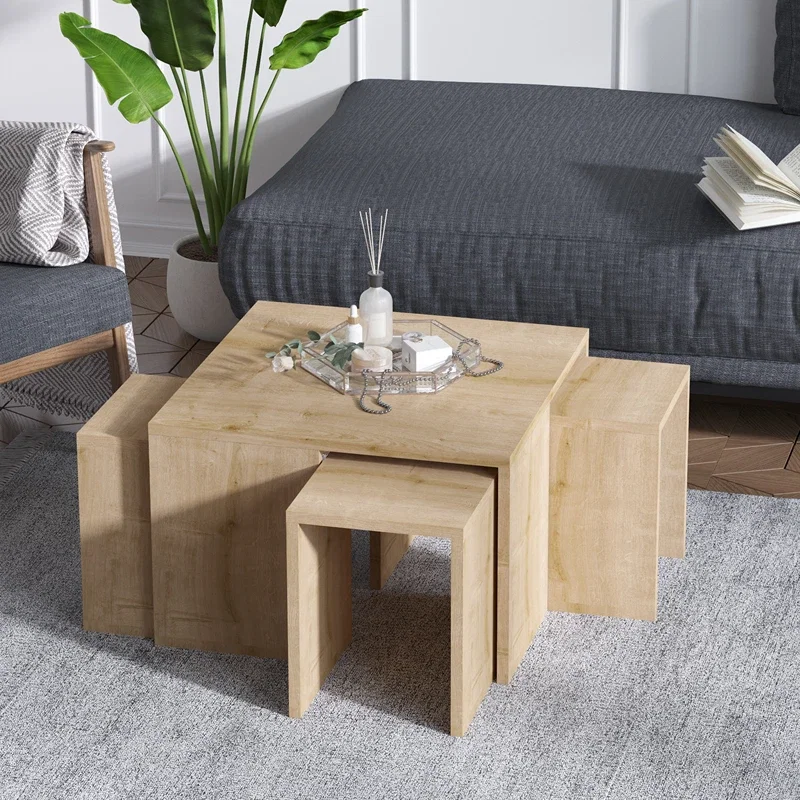 Set masute Ortanca, stejar safir, design modular, 5 piese versatile [0]