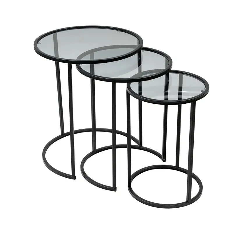 Set masute suprapuse Alya negru, 3 piese, sticla securizata [3]