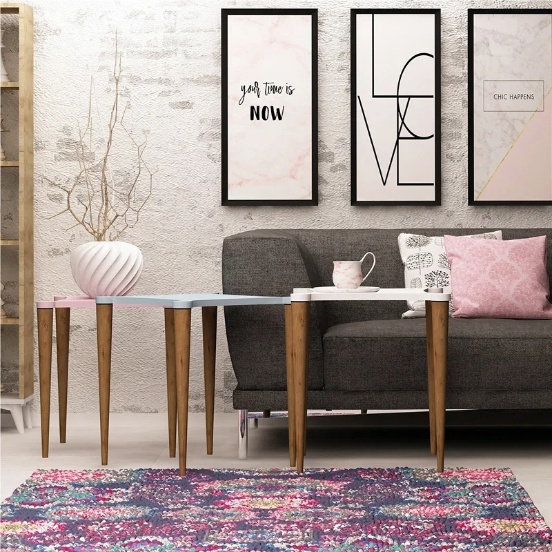 Set masute Tremo, alb, roz, albastru, nuc, 3 piese, design elegant [2]