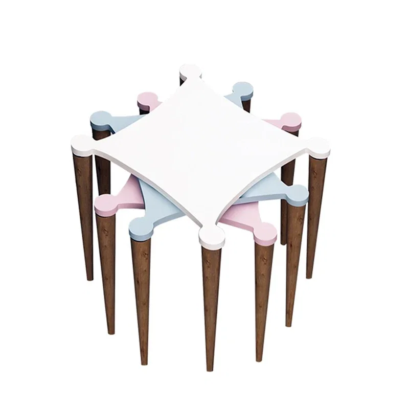 Set masute Tremo, alb, roz, albastru, nuc, 3 piese, design elegant [3]