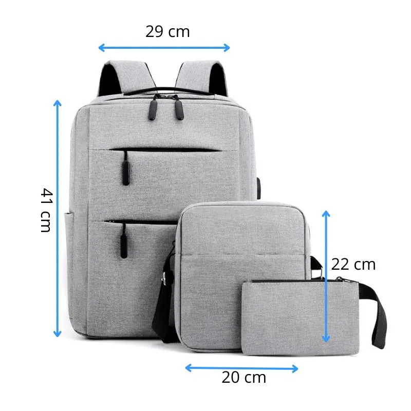 Set Rucsac Triple Power cu USB Gri [15]