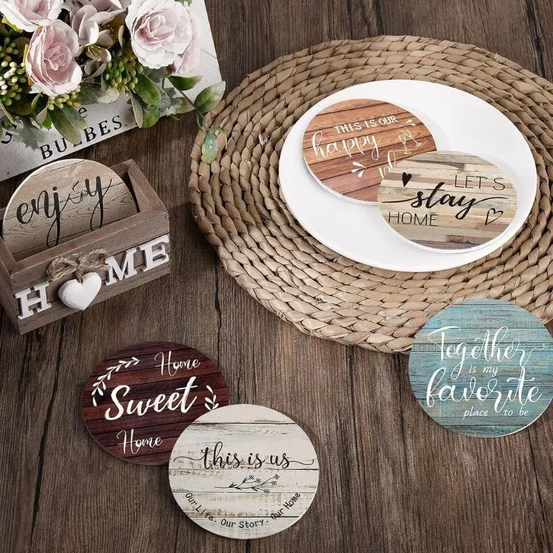 Cadouri de Craciun - Set suporturi pentru pahare Home cu mesaje motivationale